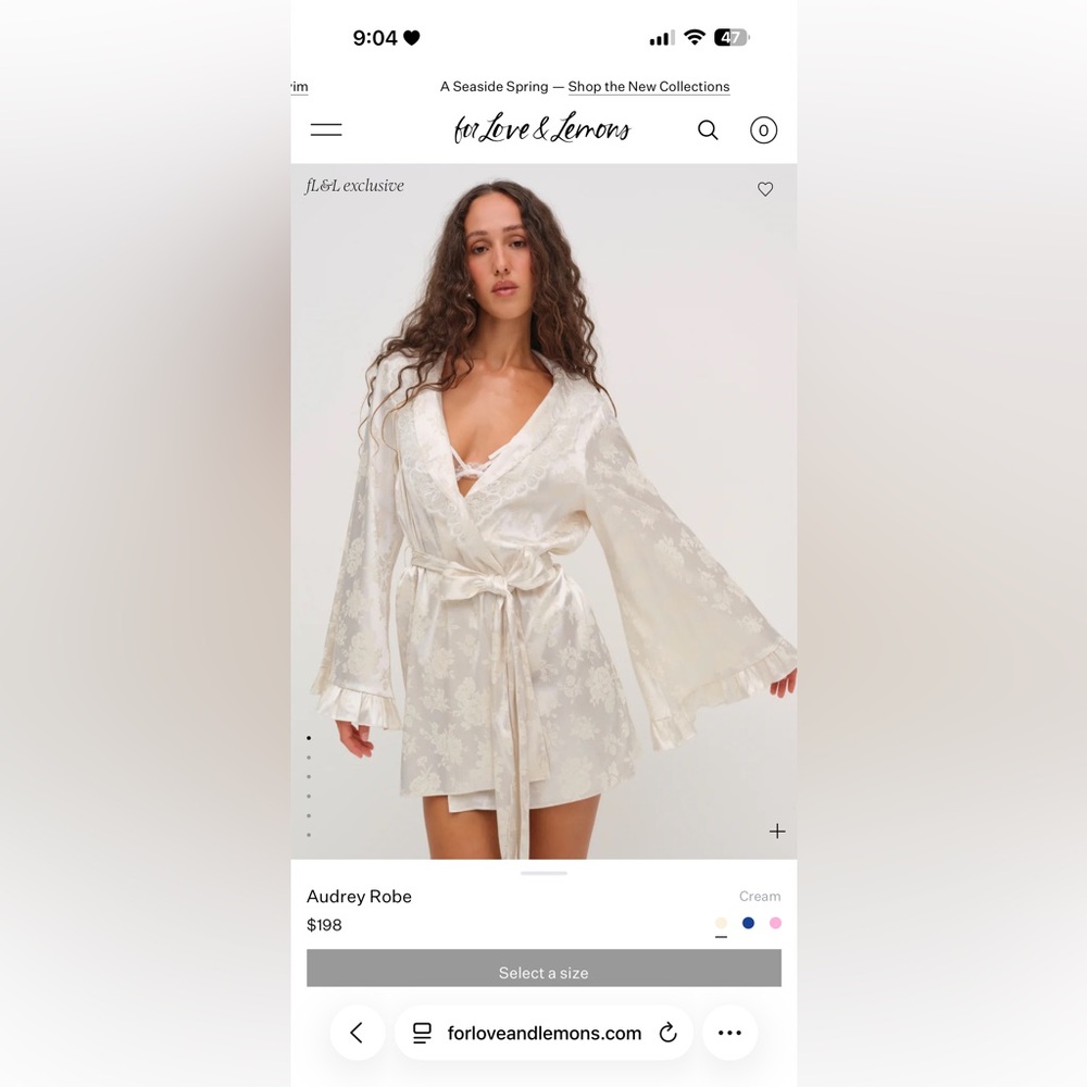 For Love & Lemons Cream Audrey Lace Trim Robe
